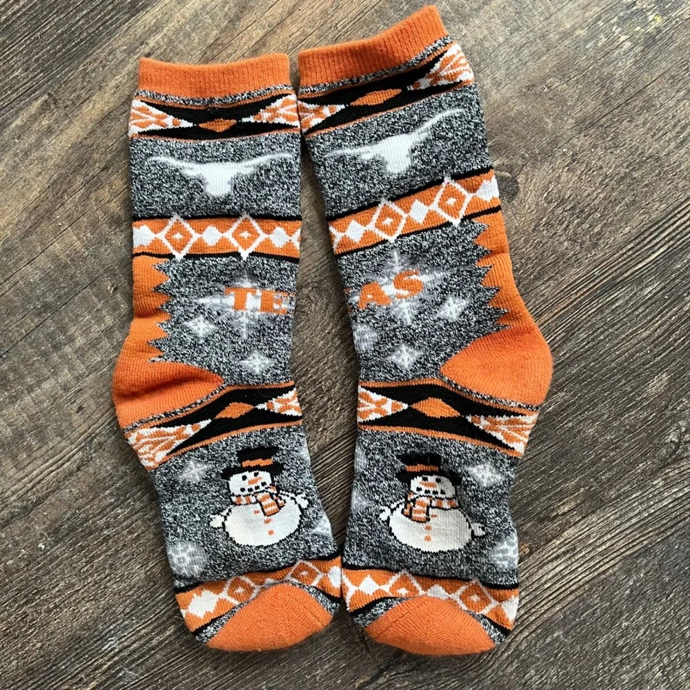 Texas Longhorns Socks Snowman‎ Holiday Crew Socks Women's
